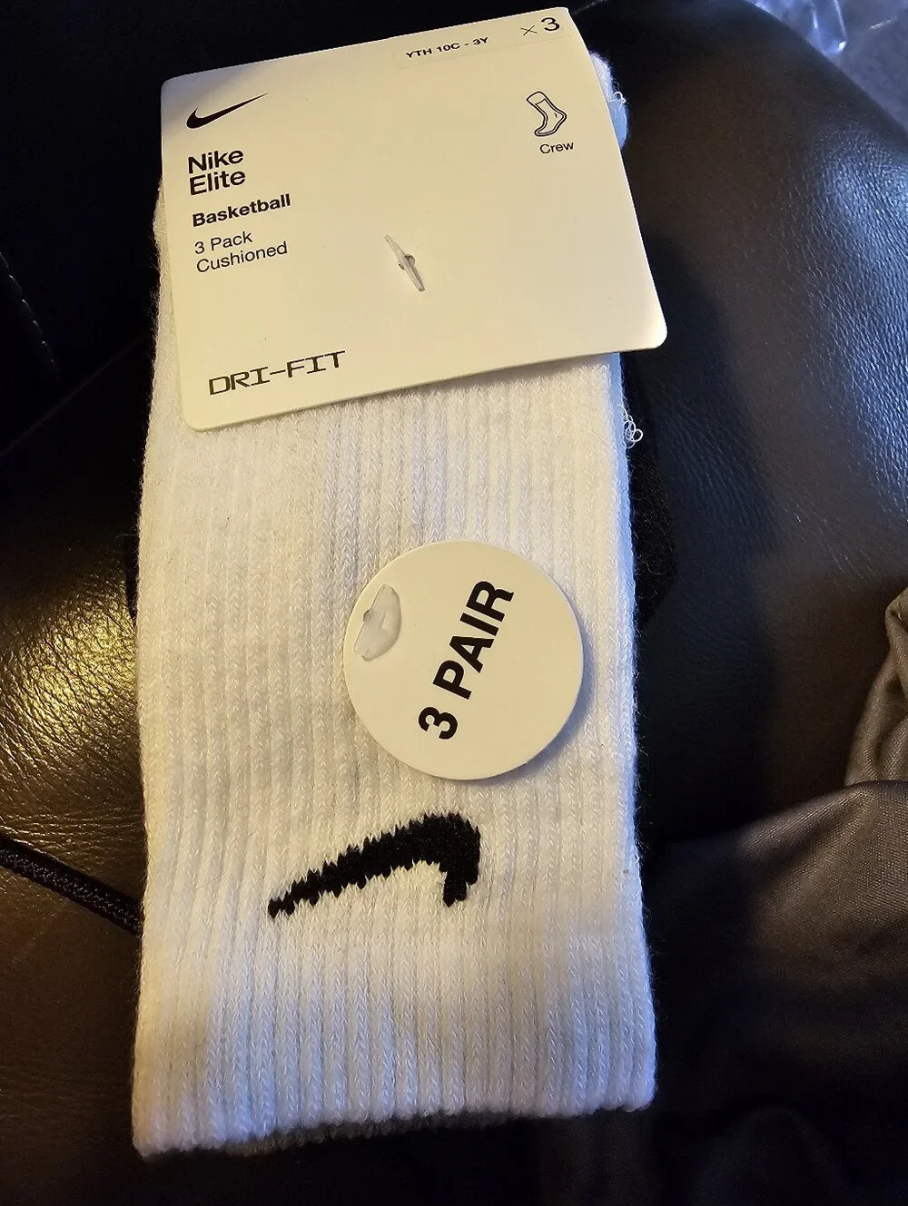 Nike Elite Crew Basketball Socks Whte/Black/gray XS 5-7 Youth New